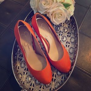 Orange suede Jessica Simpson pumps